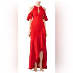 Red Ruffle High Low Gown By Monique Lhuillier